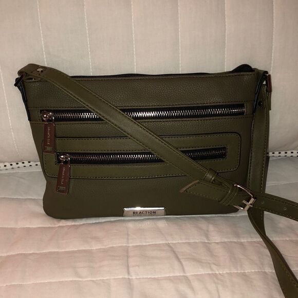 Kenneth Cole Reaction Camo Cactus Olive Green Faux Leather Crossbody Purse - Picture 1 of 14